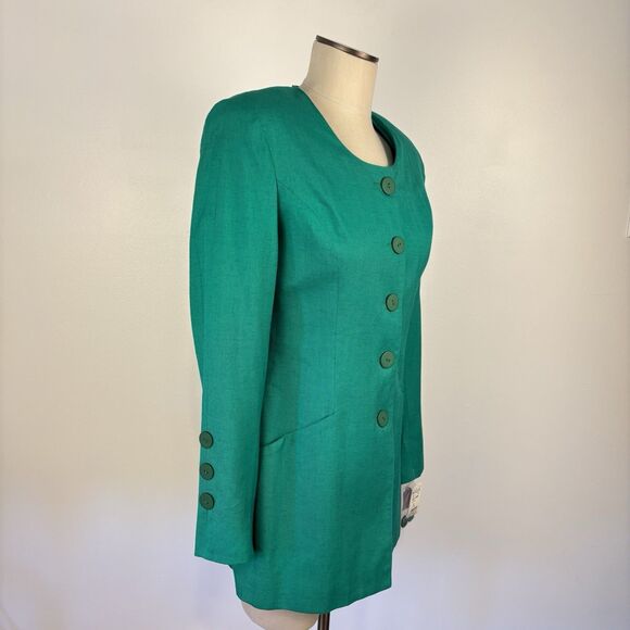 VTG NEW Apart Womens 8 Green Rayon Linen Blend Button Blazer Jacket Classy Work - Picture 2 of 11